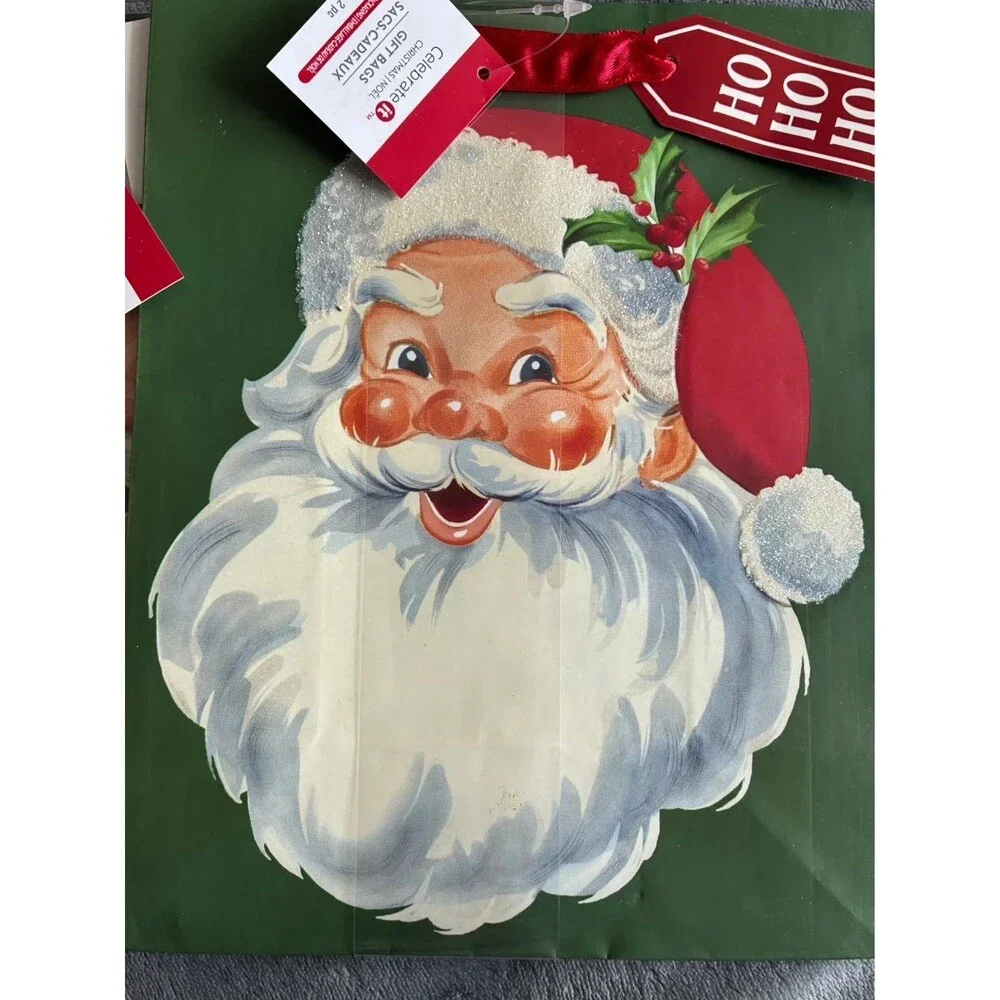 Set of 10 Christmas Gift Bags Santa Plaid Holiday Bags 9.5”
